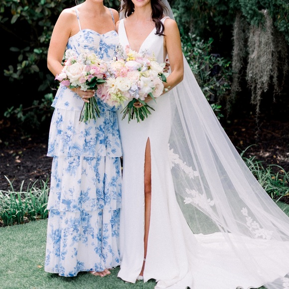 LIGHT BLUE BUSTIER-STYLE CHIFFON TIERED RUFFLE MAXI - Picture 6 of 8